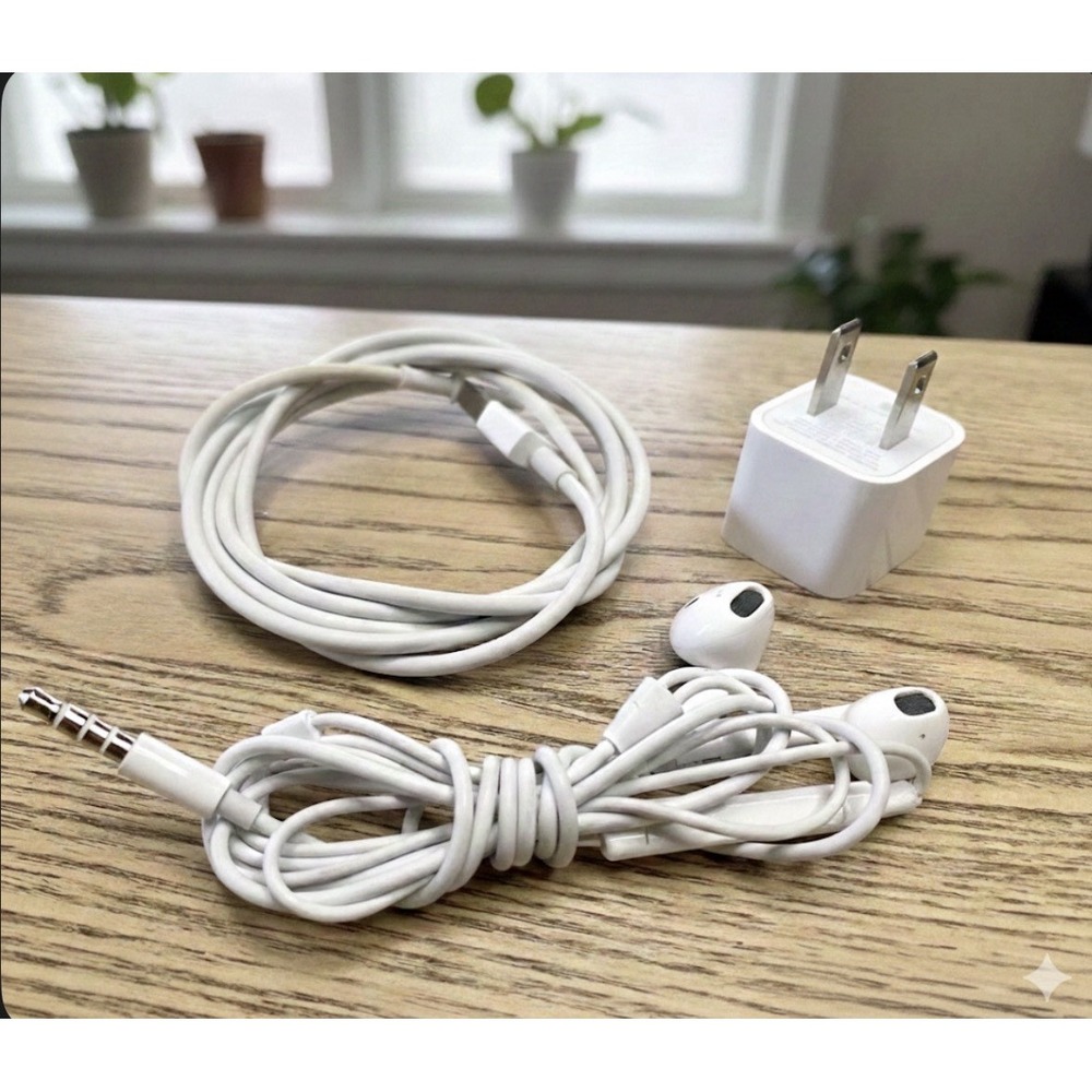 Lot Of Apple Kit USB To Lightning + Earphones - White - Used